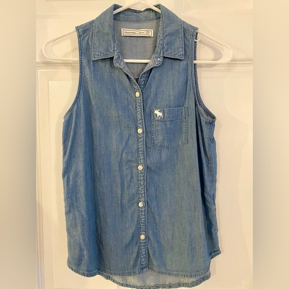 Abercrombie & Fitch Blue Denim Sleeveless Top